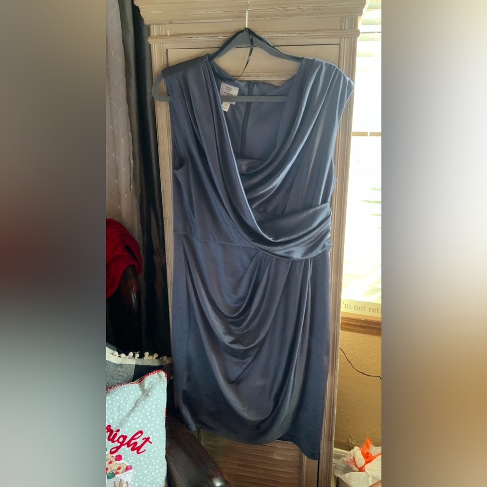 Suzi Chin Elegant Blue/Grey Draped Dress